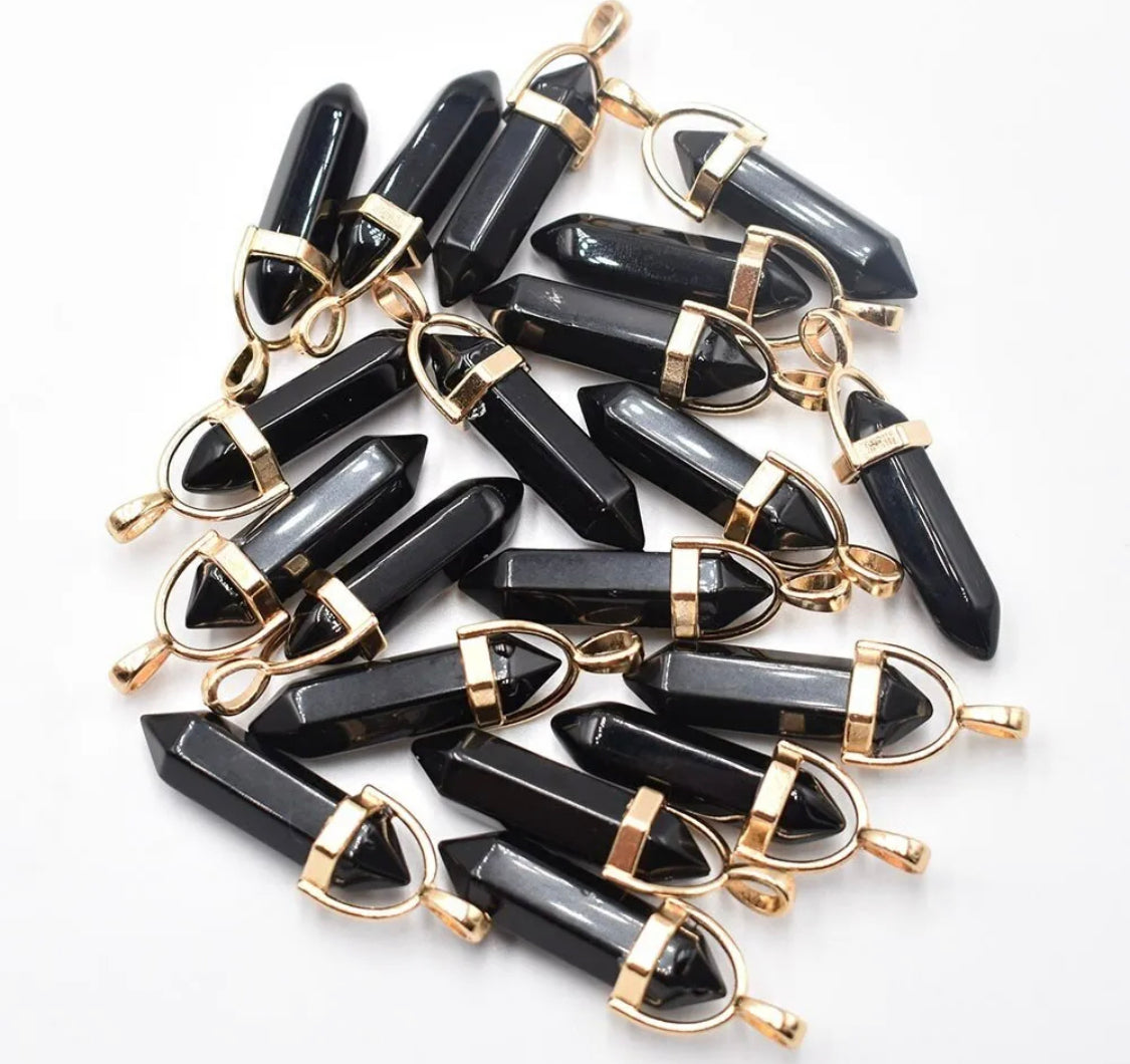 (1pc) Natural Obsidian Stone Hexagonal Column Pendant