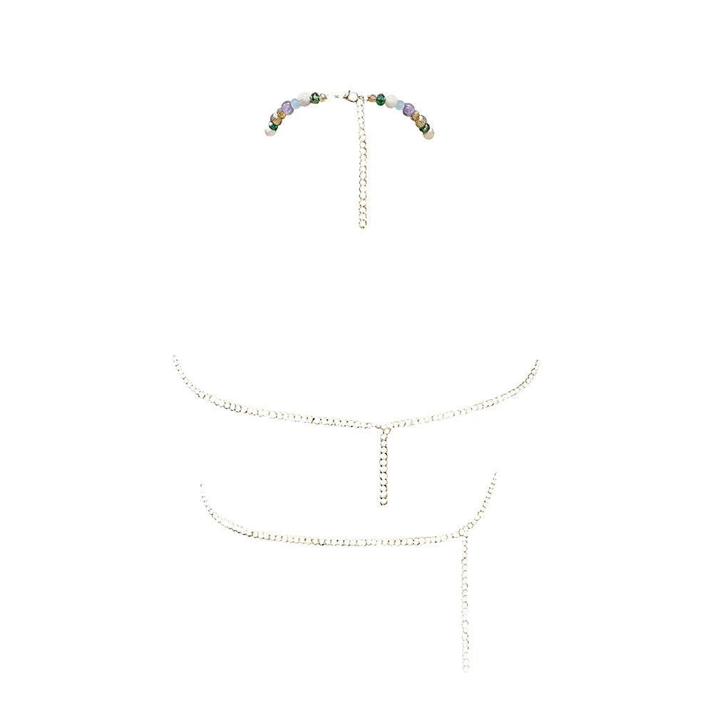 Celebrity TV Shows Red Carpet Colored Jewelry Bra Crystal Shiny Hollow Tassel Irregular Gem Handmade Beaded Acrylic Body Pearl