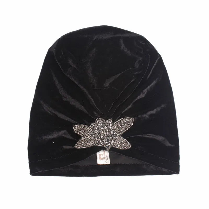New Jewelry Velvet Turban Caps Muslim Rhinestone Hijab Scarf Bonnet Women Headband Turbans Islamic Wrap Head Scarves