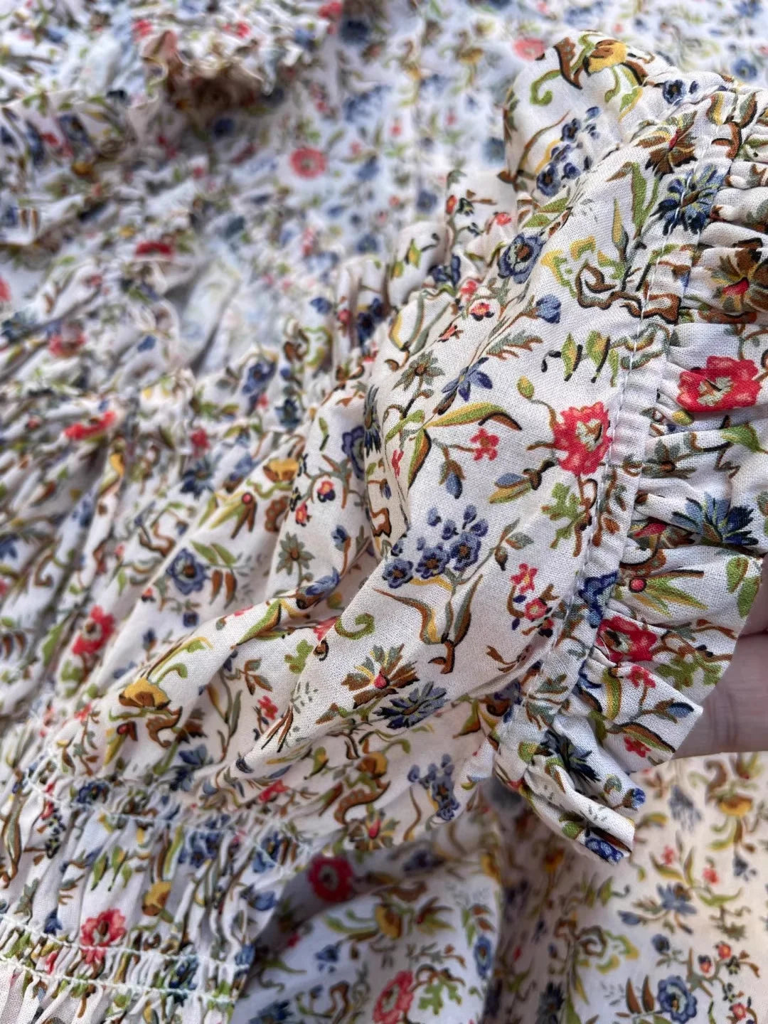 Pure Cotton Women Floral Printed Vest Dress U-Neck Sleeveless Elastic Waist Elegant Ladies Robe