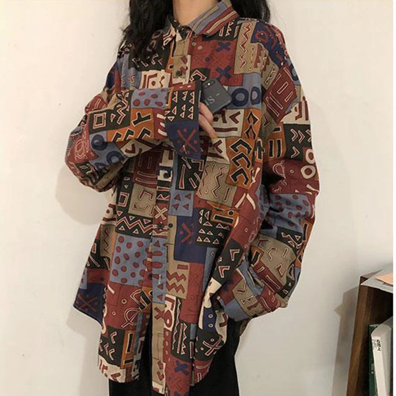 Vintage Harajuku Women Blouses Streetwear Oversized Korean Elegant Shirt Long Sleeve Female Y2K Casual Turn Down Collar Tops