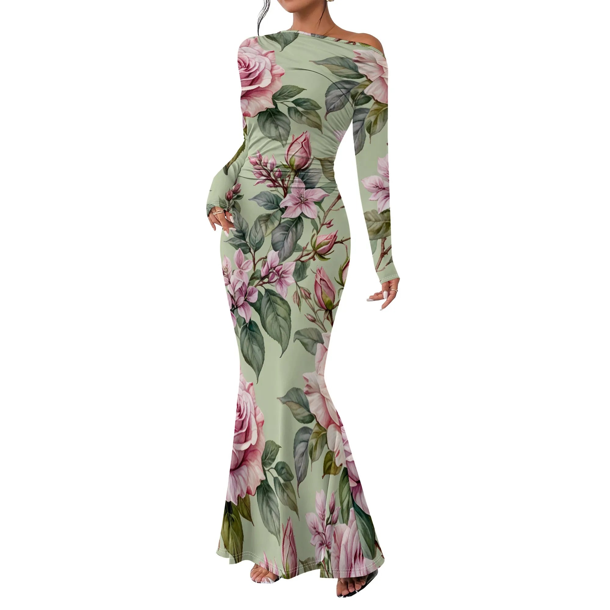 Women's  Casual Long Dresses Off Shoulder Long Sleeve Dress