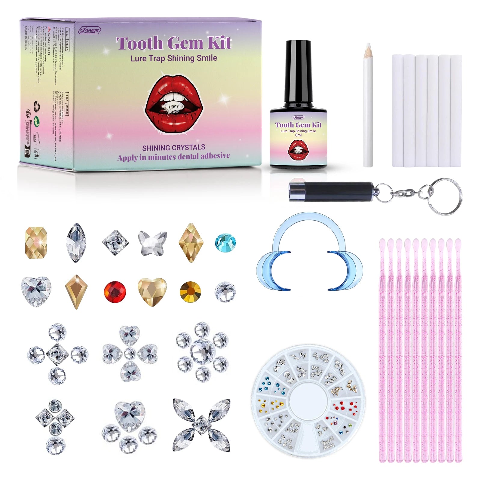 Tooth Gem Kit 1 Set Professional  Diy Love Horse Eye Crystals Jewelry Kit Teeth Gems Kit Tooth Gems Beauty Oral Decoration