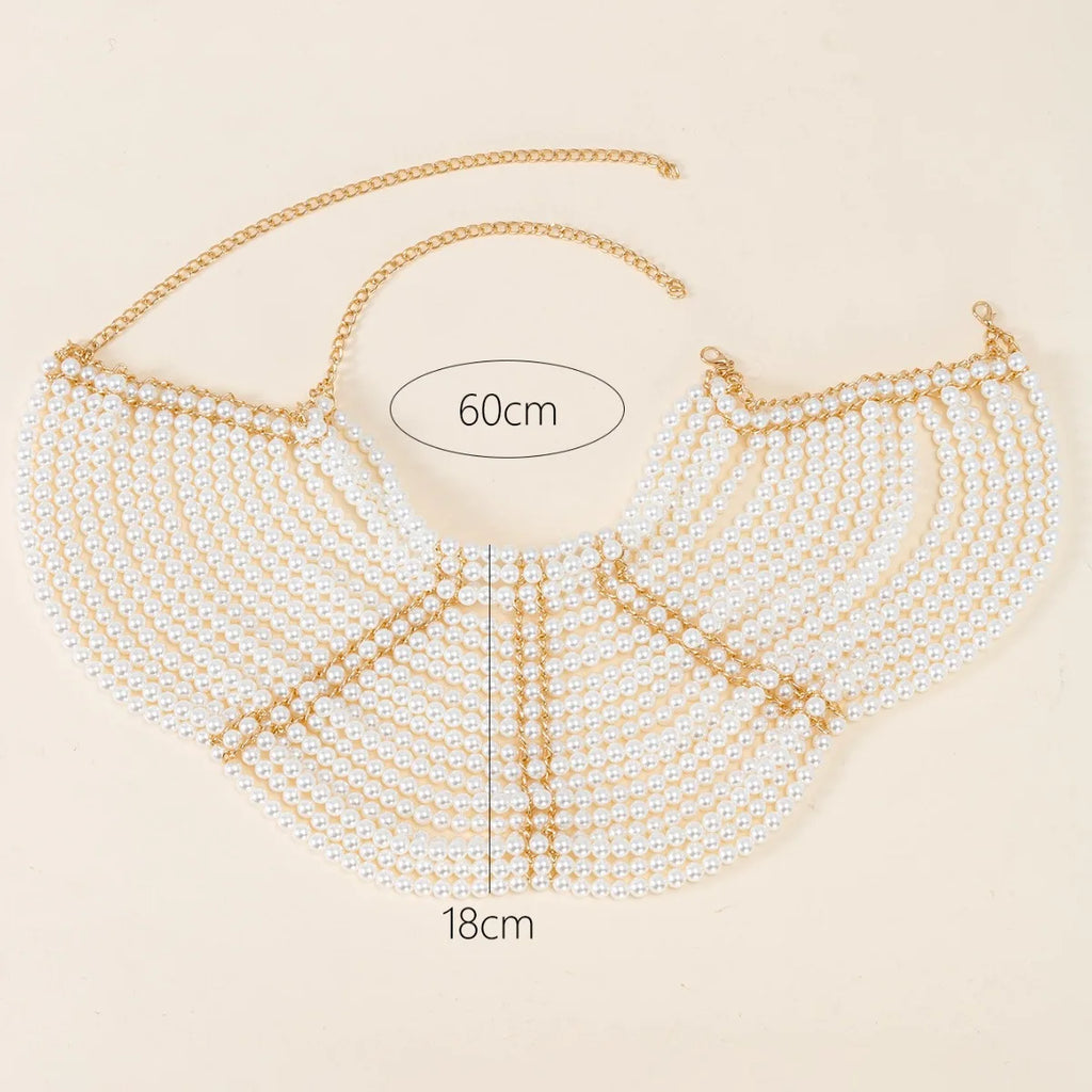 Luxury Ivory Pearls Woven Camisole Breast Chain Gown Dress Pearls Shoulder Chain Jewelry Party Night Clubwear Body Chain