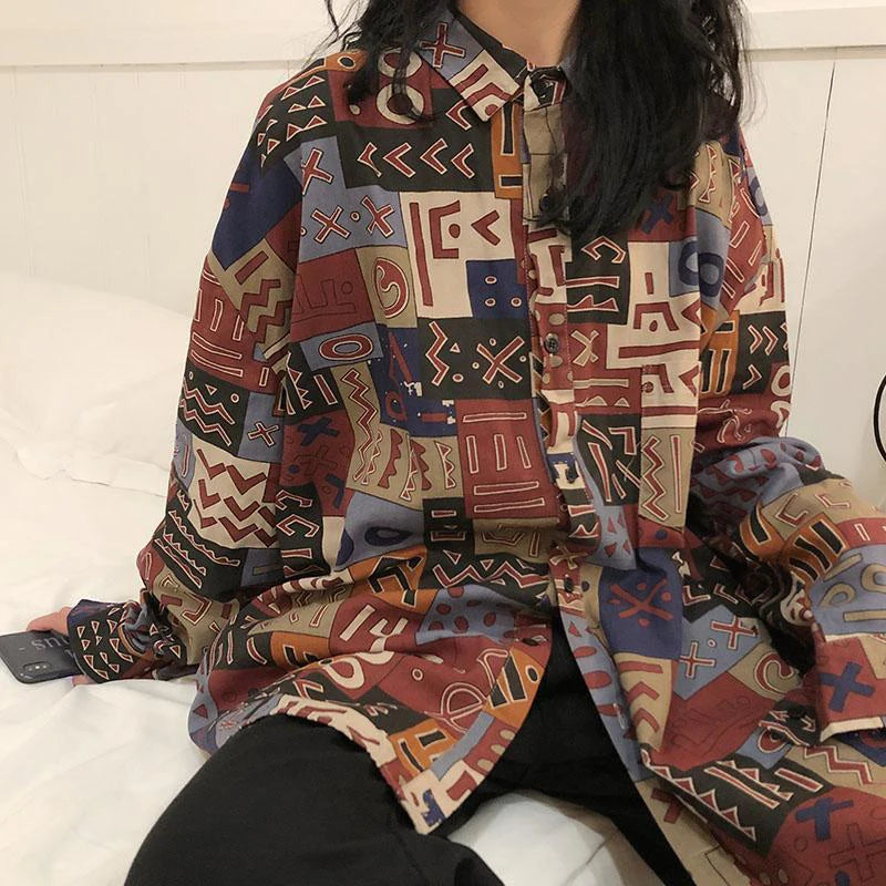 Vintage Harajuku Women Blouses Streetwear Oversized Korean Elegant Shirt Long Sleeve Female Y2K Casual Turn Down Collar Tops