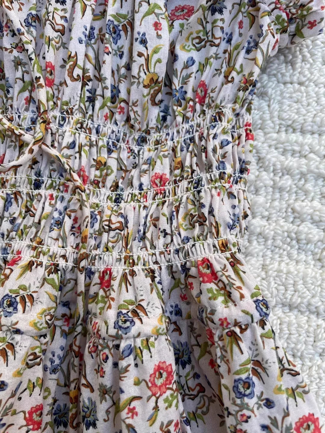 Pure Cotton Women Floral Printed Vest Dress U-Neck Sleeveless Elastic Waist Elegant Ladies Robe