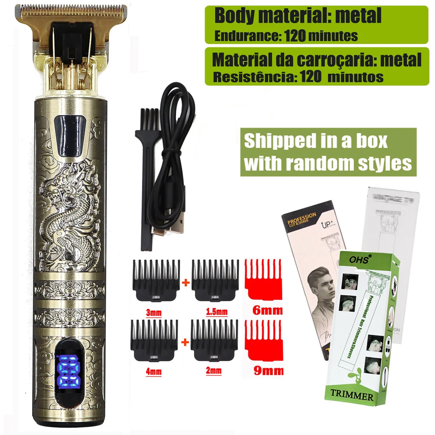 2025 T9 HairClipper Beard Shaving Body Hair Trimmer Clippers Electric Machine Men Haircut Machine 0mm Barber ShaverDragon Carved