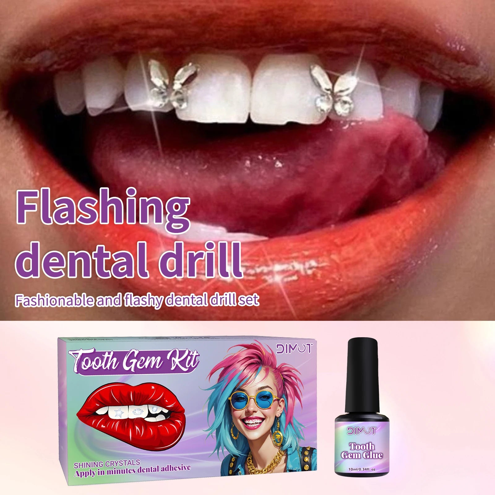 Tooth Gem Kit Tooth DIY Crystals Jewelry with Glue and Light Starter Tooth Gems Kit for Teeth Shining Temporary Teeth Crystal