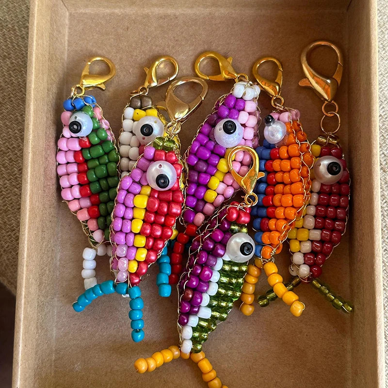 10pcs Colorful Bead Small Fish Pendant Keychain Phone Case Bag Charms Backpack