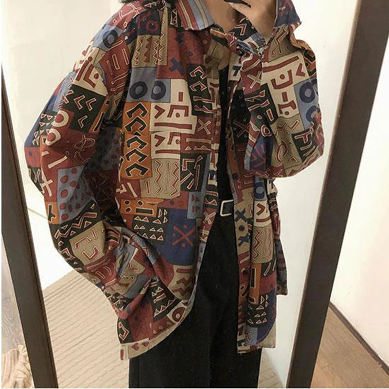 Vintage Harajuku Women Blouses Streetwear Oversized Korean Elegant Shirt Long Sleeve Female Y2K Casual Turn Down Collar Tops