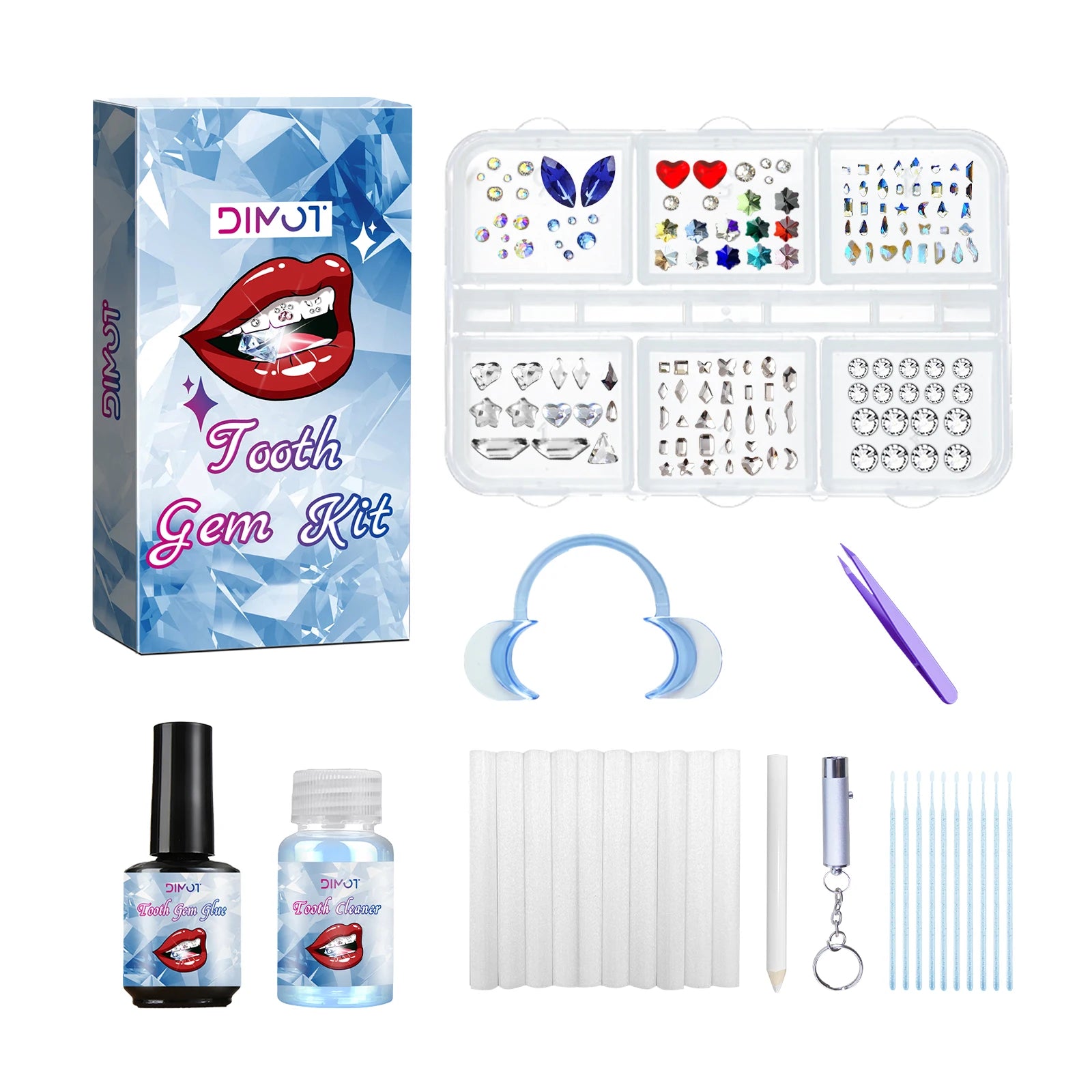 Dental Tooth Gems Kit DIY Crystal Diamond Ornament Secure Adhesive Various Shapes Color Teeth Jewelry Denture Teeth Decoration