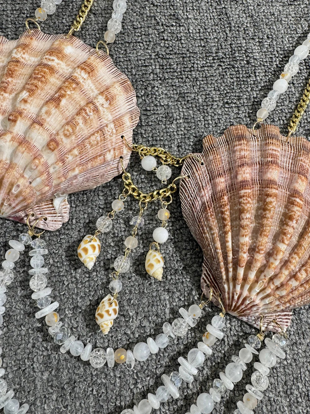 Y2K Adjustable Harness Crop Top Backless Seashell Bikini Top Bra Beach Jewelry Top Mermaid Shell Body Chain Bralette