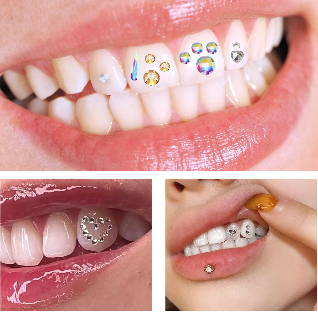 Tooth Gem Kit Tooth DIY Crystals Jewelry with Glue and Light Starter Tooth Gems Kit for Teeth Shining Temporary Teeth Crystal