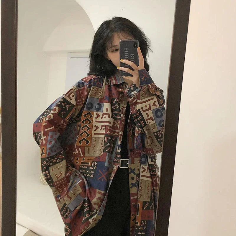 Vintage Harajuku Women Blouses Streetwear Oversized Korean Elegant Shirt Long Sleeve Female Y2K Casual Turn Down Collar Tops