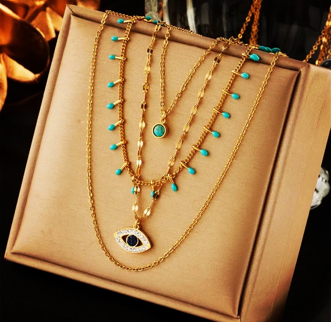 Multi layer Green Stone Eye Necklaces Accessorie