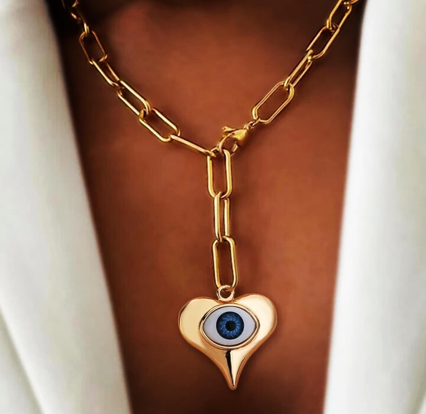 Turkish Blue Evil Eye pendant with necklace.