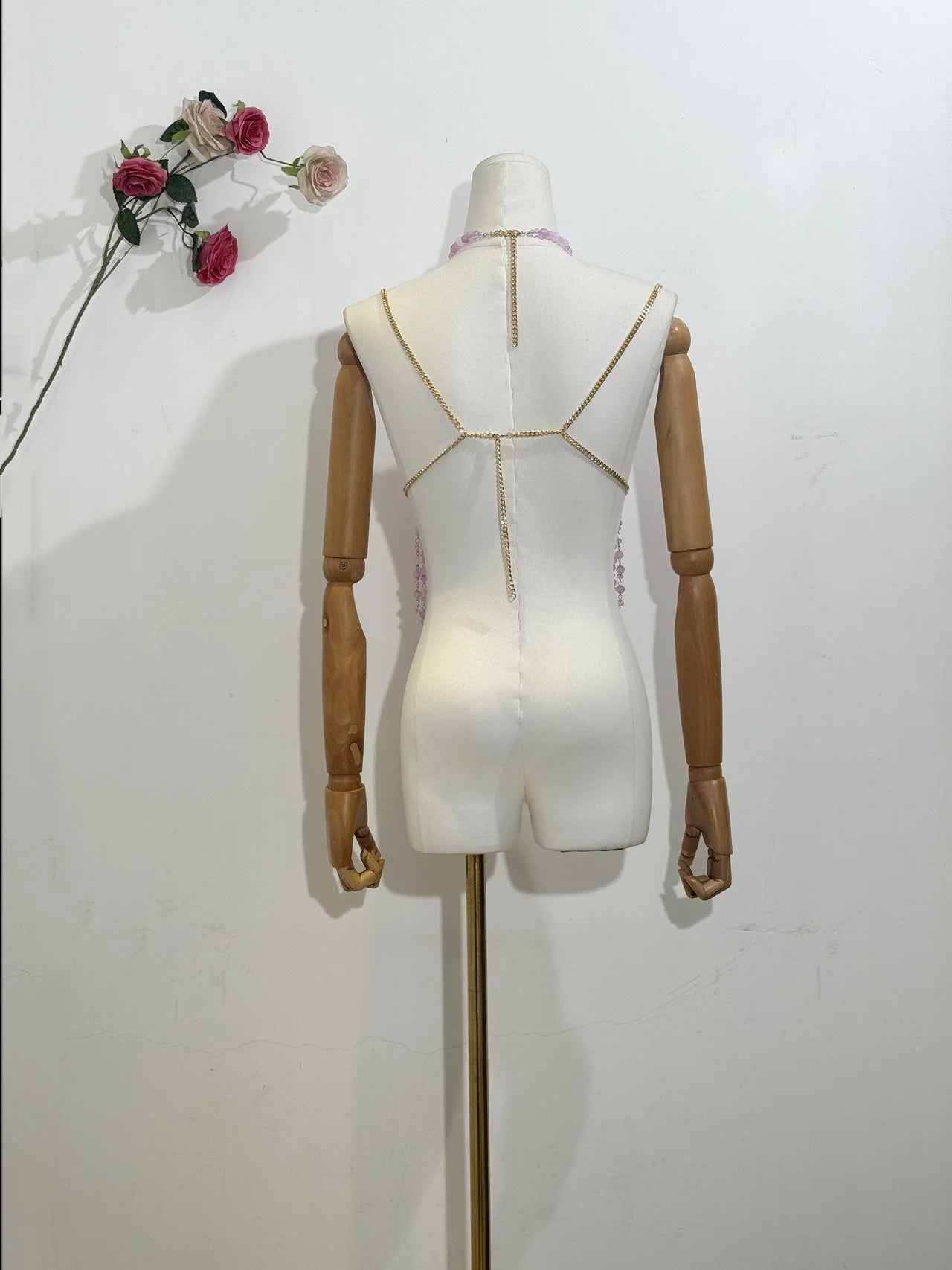 H80&S90 Sexy Women Handmade Body Chain Fashion Jewelry Bikini Bra Beaded Halter Romantic Tank Top Beahwear See Through Lingeie