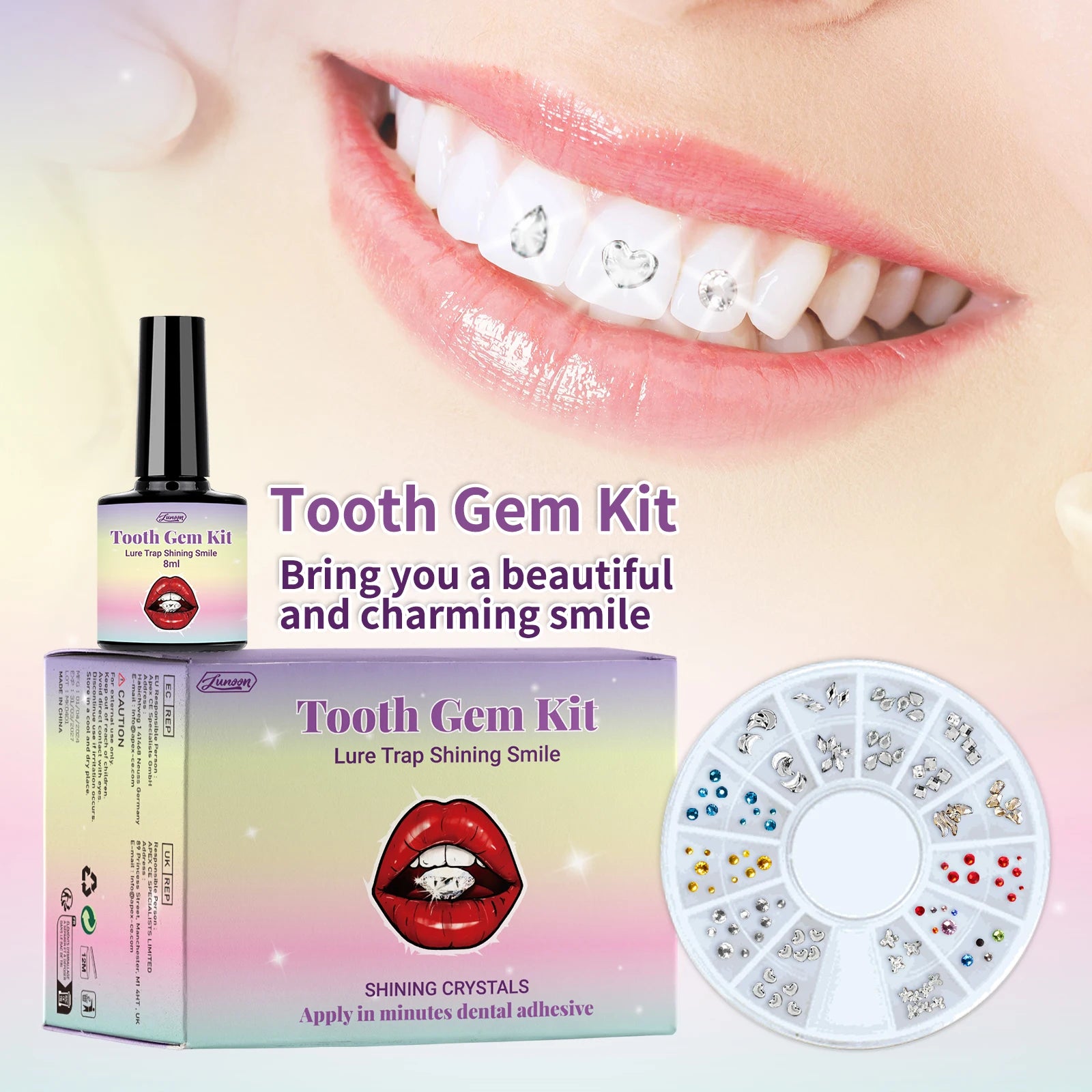 Tooth Gem Kit 1 Set Professional  Diy Love Horse Eye Crystals Jewelry Kit Teeth Gems Kit Tooth Gems Beauty Oral Decoration