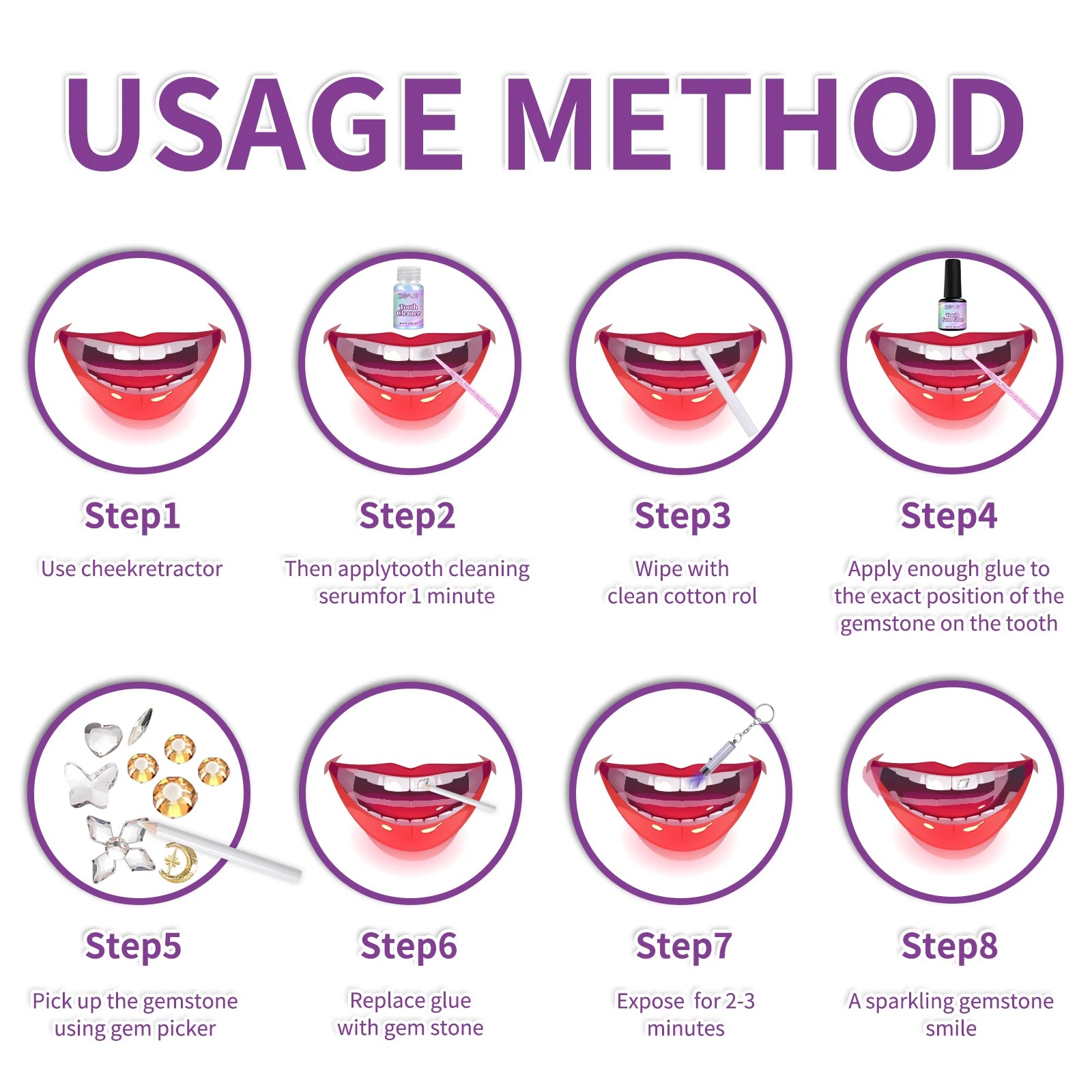 Tooth Gem Kit Tooth DIY Crystals Jewelry with Glue and Light Starter Tooth Gems Kit for Teeth Shining Temporary Teeth Crystal