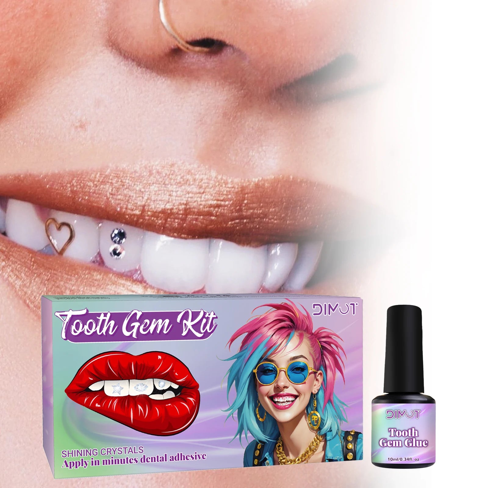 Tooth Gem Kit Tooth DIY Crystals Jewelry with Glue and Light Starter Tooth Gems Kit for Teeth Shining Temporary Teeth Crystal