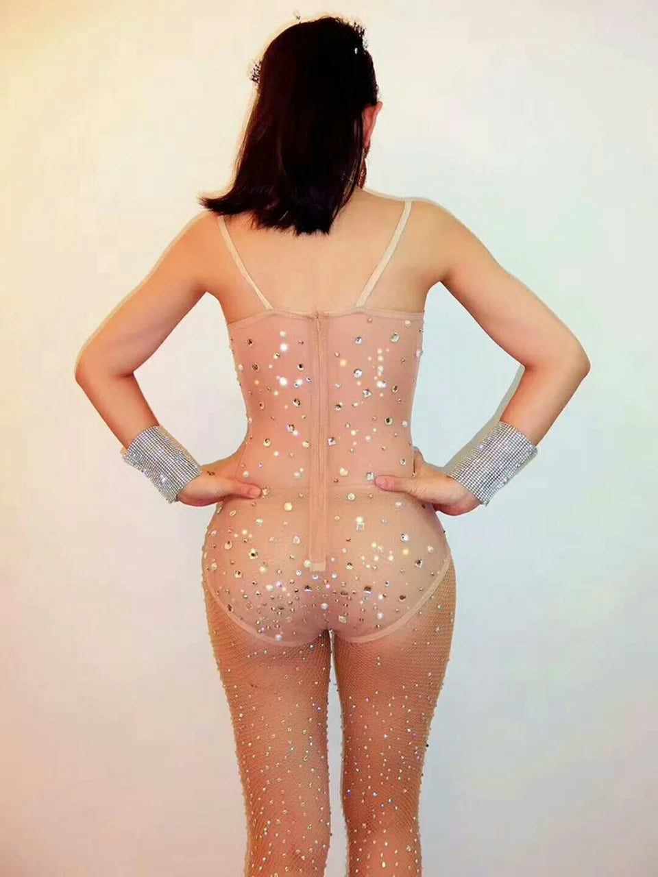 Female Singer Sexy Mesh Luxury Full Diamond Onesie With Triangular High Fork - Stage Performance & Photo Suit Elegant Ball Gowns