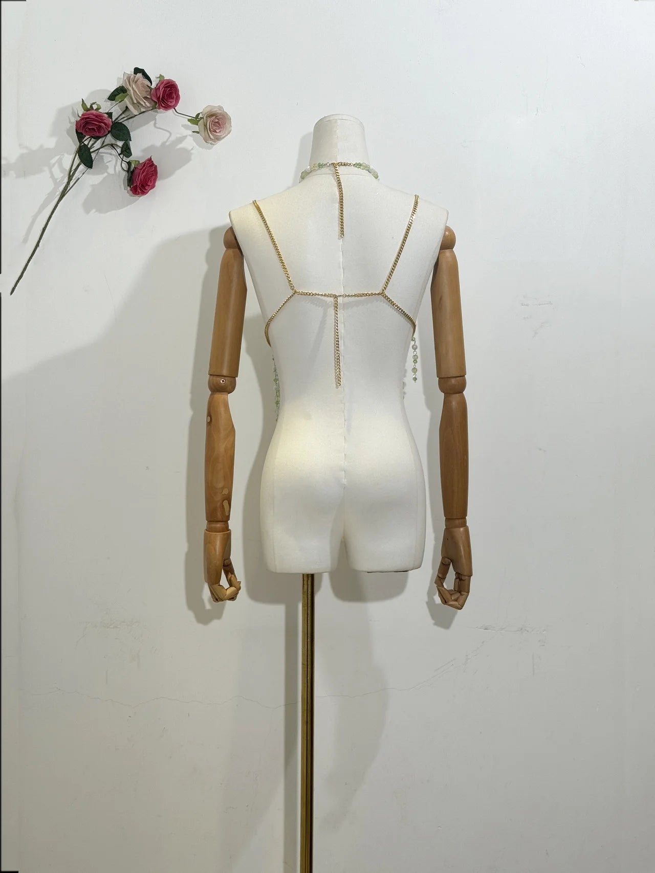 H80&S90 Sexy Women Handmade Body Chain Fashion Jewelry Bikini Bra Beaded Halter Romantic Tank Top Beahwear See Through Lingeie