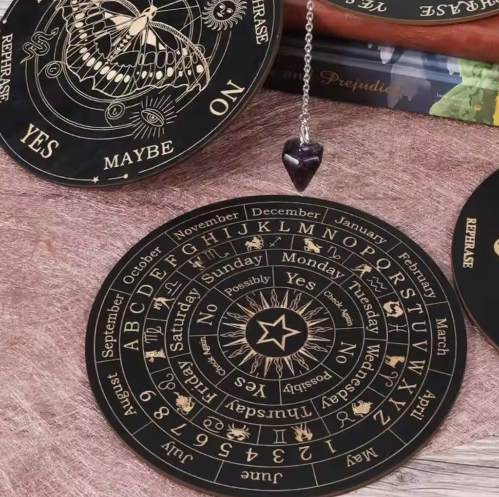 Wooden Pendulum Board with Moon Star Divination Energy Carven Plate Healing Meditation Board Ornaments Metaphysical Altar