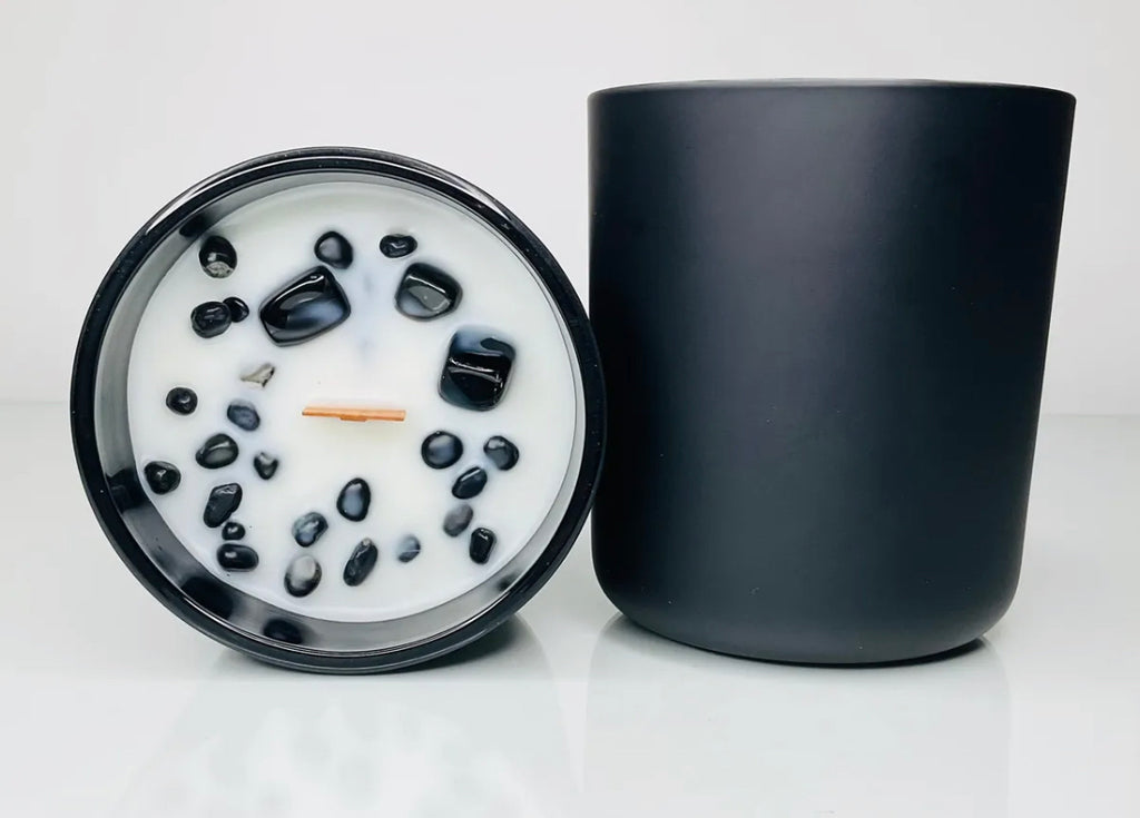 Obsidian Crystal Candle - Block Negativity.Root Chakra - Grounding Protection