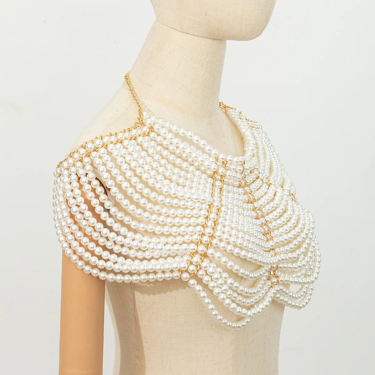 Luxury Ivory Plastic Pearls Woven Camisole Breast Chain Gown Dress Pearls Shoulder Chain Jewelry Party Night Clubwear Body Chain