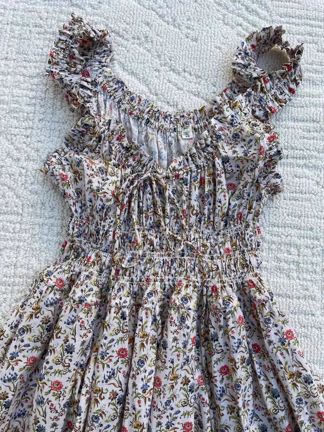 Pure Cotton Women Floral Printed Vest Dress U-Neck Sleeveless Elastic Waist Elegant Ladies Robe