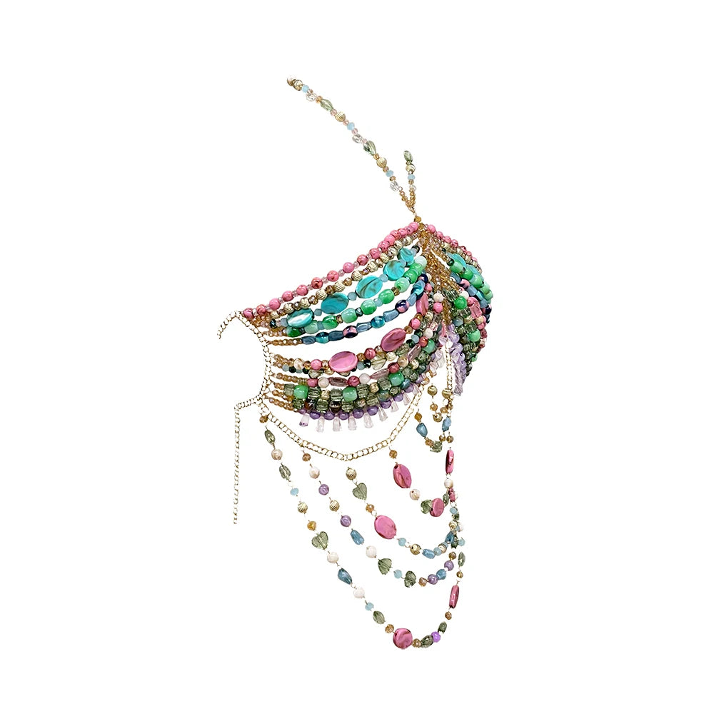 Celebrity TV Shows Red Carpet Colored Jewelry Bra Crystal Shiny Hollow Tassel Irregular Gem Handmade Beaded Acrylic Body Pearl