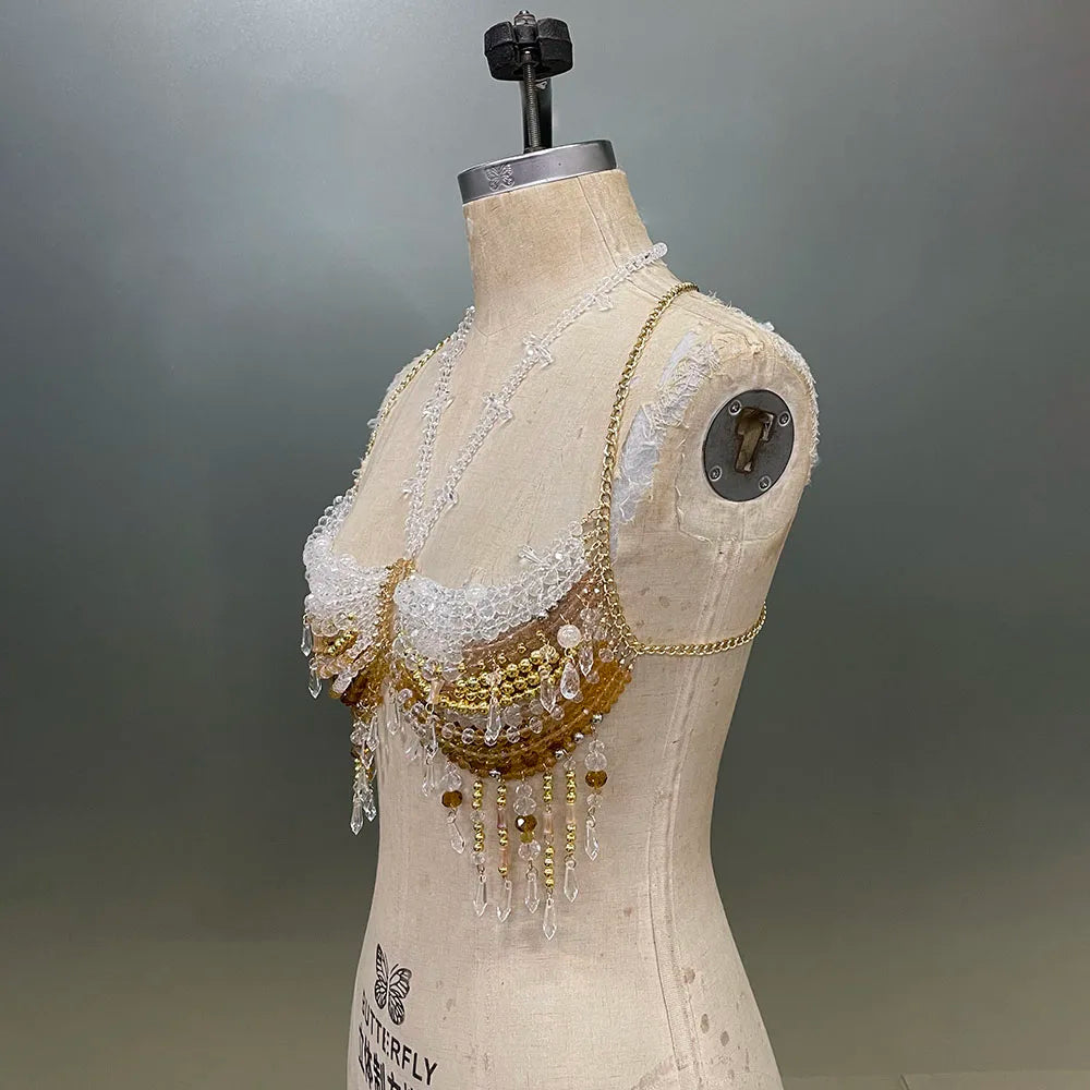 Handmade Bra Crystal  Transparent Hollow Tassel Jewelry Top Sexy Body Chain