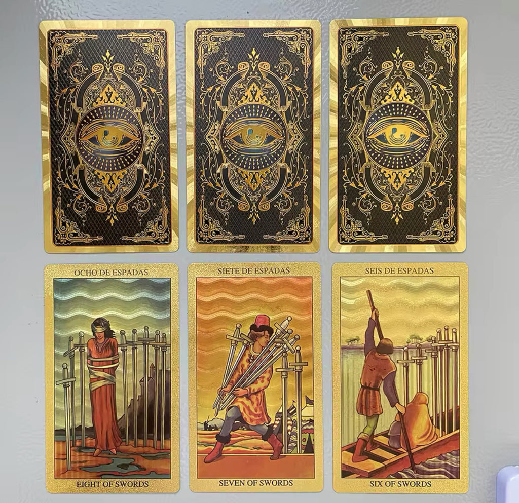 Spanish and English Golden Foil Tarot Deck Prophecy Cards for Beginners with 2-Languages Guidebook 12x7cm Toro Tarot