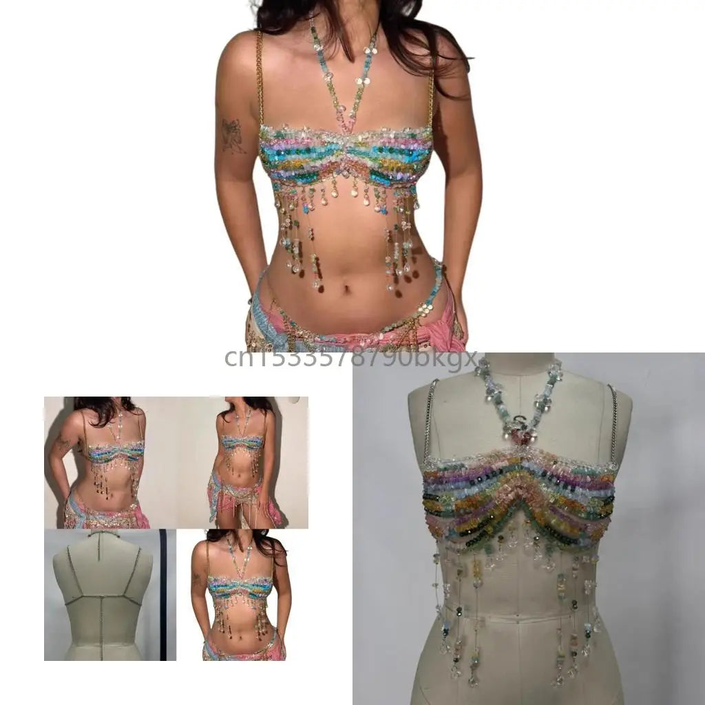 Beaded Multilayer Body Chain Bra Chest Chain Body Jewelry Accessories Women J78E