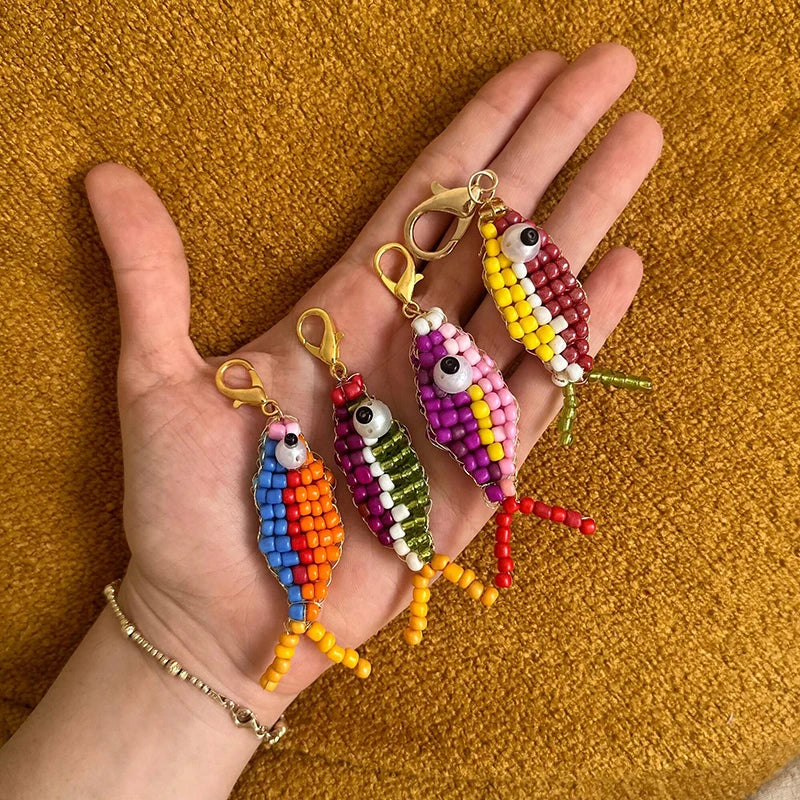 10pcs Colorful Bead Small Fish Pendant Keychain Phone Case Bag Charms Backpack