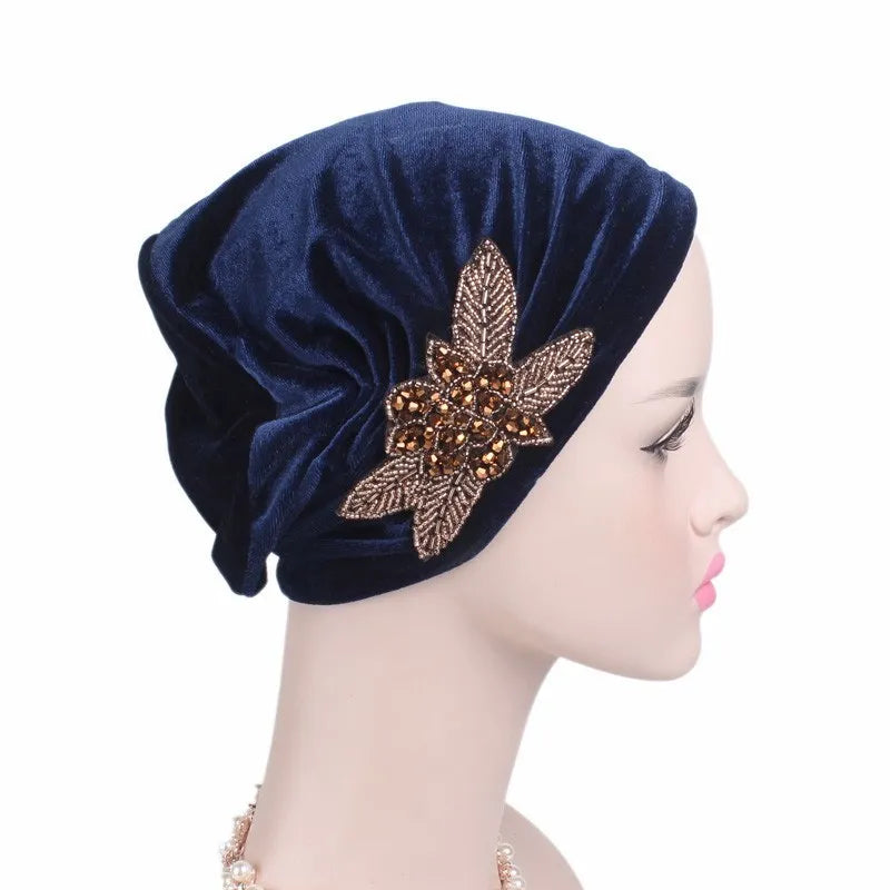 New Jewelry Velvet Turban Caps Muslim Rhinestone Hijab Scarf Bonnet Women Headband Turbans Islamic Wrap Head Scarves