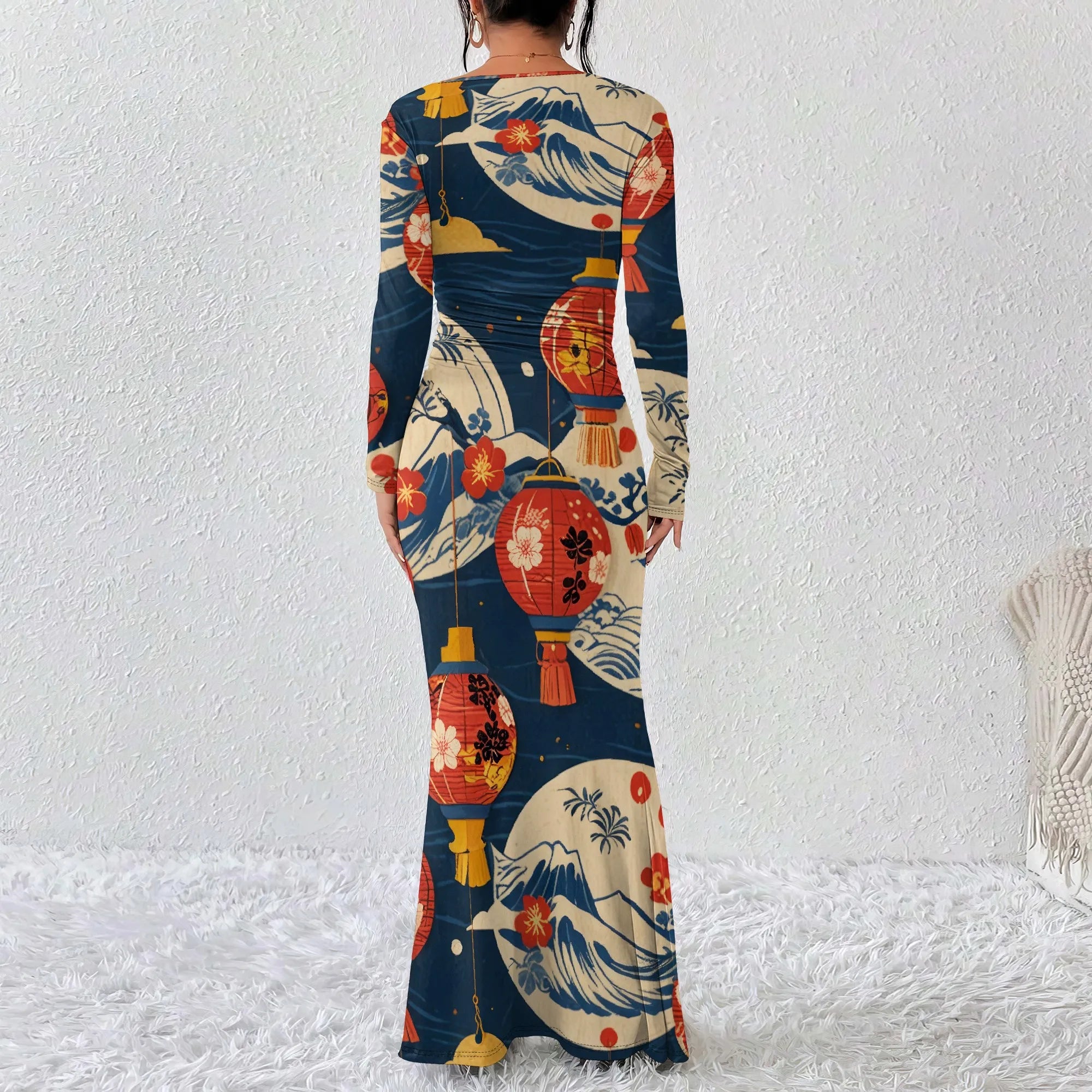 Women's  Casual Long Dresses Off Shoulder Long Sleeve Dress