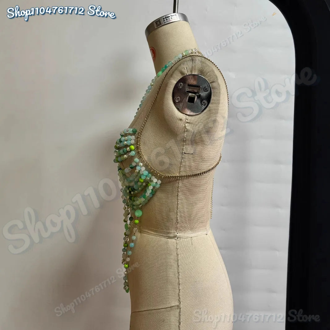 2025 New Women's Necklace Beaded Vest Hollow Out Top Jewelry Exaggerated Pearls Neck Bra Fashion Bra Women's Club Carnival