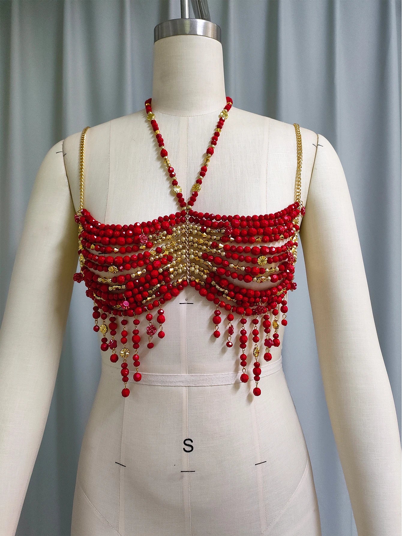 New Women's NeckLace Beaded Vest Hollowed Out Top Jewelry Outer Tops Hanging Neck Sling Fashion Bra Stone Fan clothing