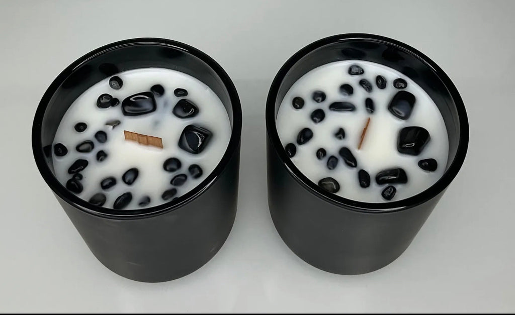 Obsidian Crystal Candle - Block Negativity.Root Chakra - Grounding Protection