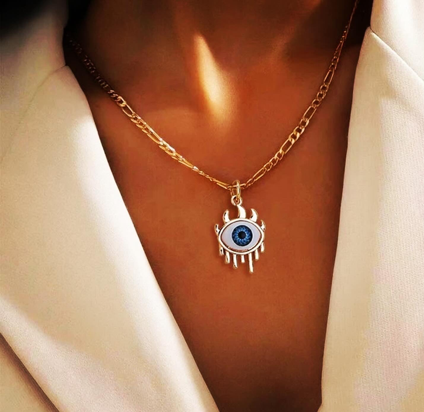 Turkish Blue Evil Eye pendant with necklace.