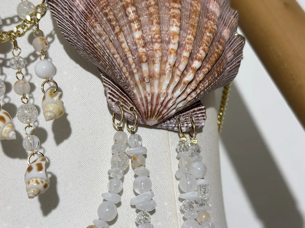 Y2K Adjustable Harness Crop Top Backless Seashell Bikini Top Bra Beach Jewelry Top Mermaid Shell Body Chain Bralette