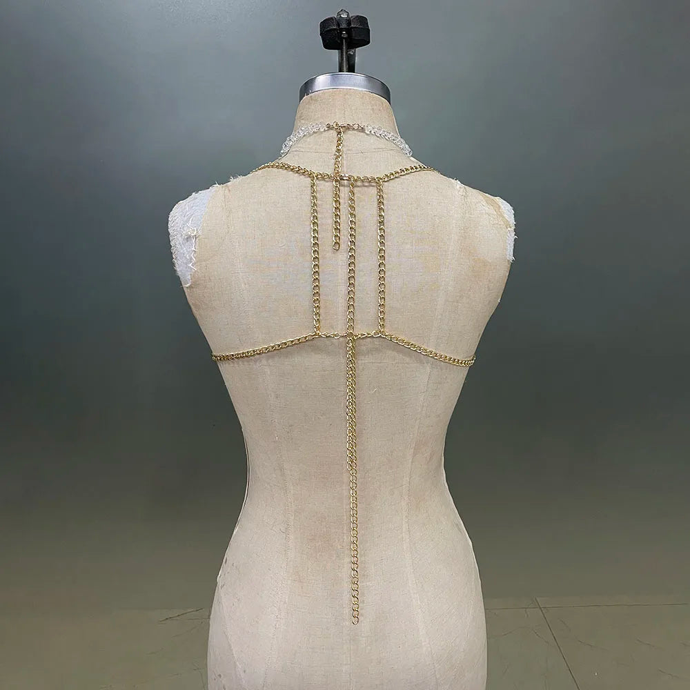 Handmade Bra Crystal  Transparent Hollow Tassel Jewelry Top Sexy Body Chain