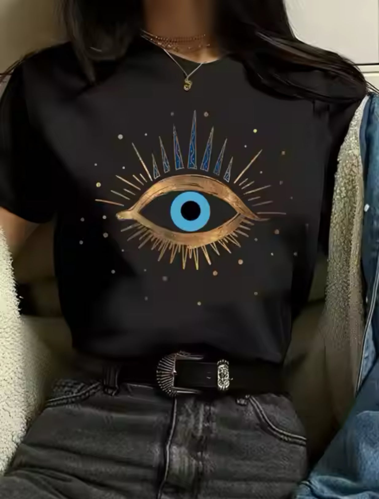 Women's  Evil Eye Print Short Sleeve T-Shirt