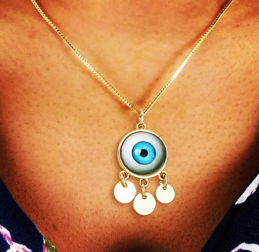 Turkish Blue Evil Eye pendant with necklace.