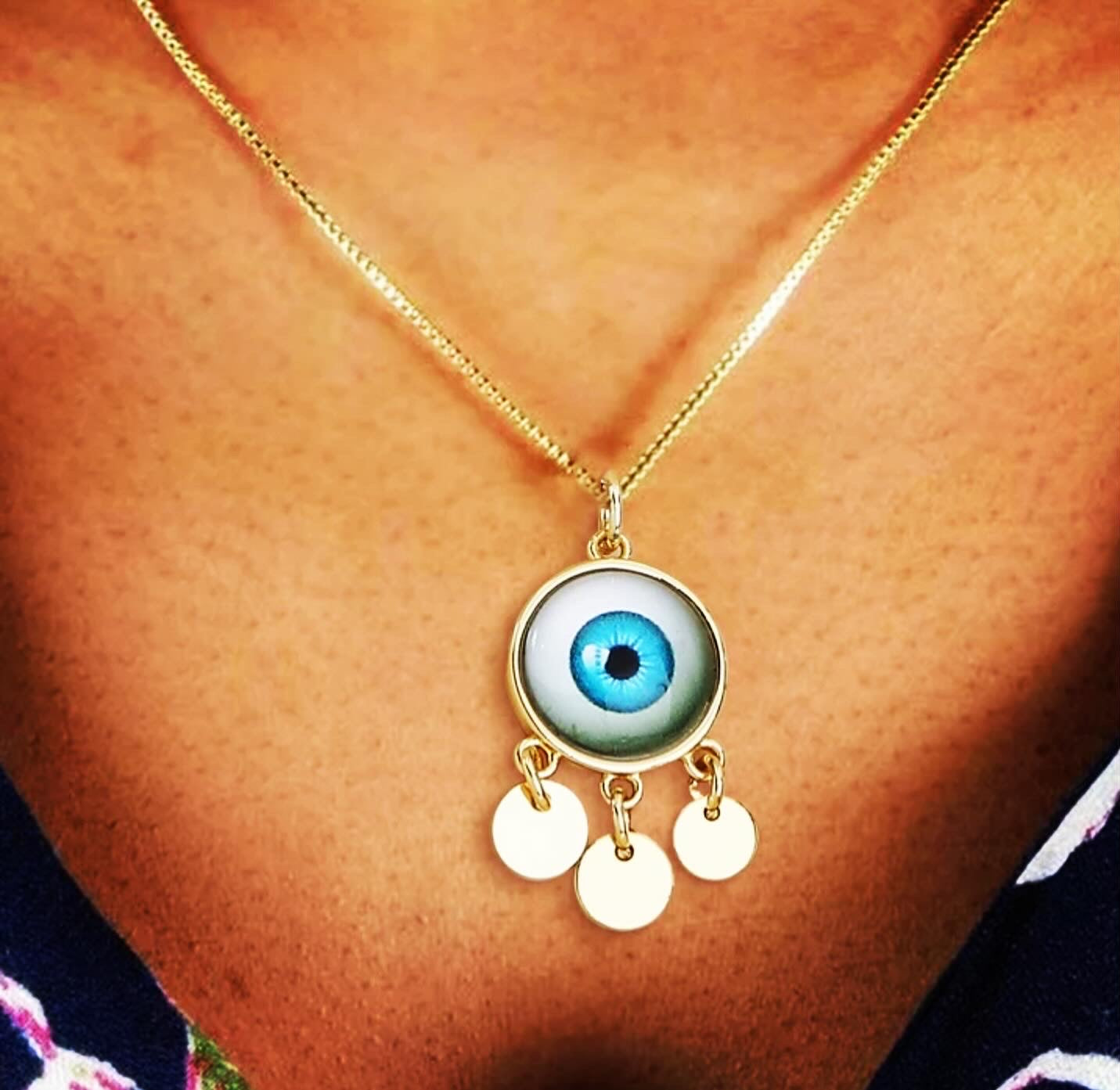 Turkish Blue Evil Eye pendant with necklace.