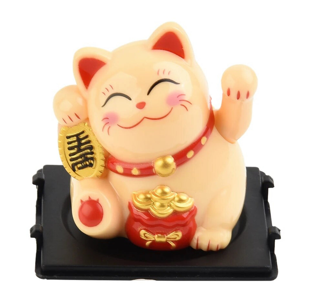 Lucky Cat Mini Solar Auto Waving Lucky Cat Car Decoration Cake Baking Statue Wealth Fortune Welcome Waving Cat Sculpture