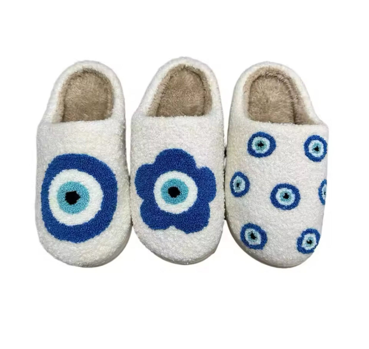 Blue small evil eyes dolt Winter or Summer Plush Slippers  Warm Slipper Fashion Cozy Shoes
