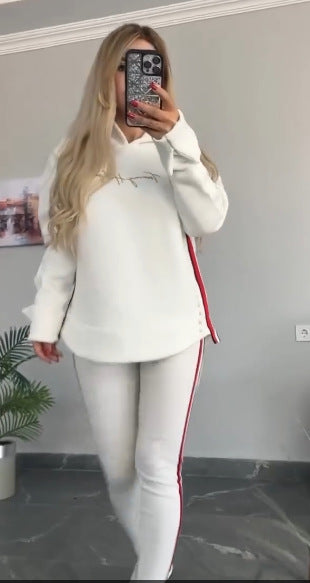 Casual Hoodie Top And Slim Fit Bottoms Set