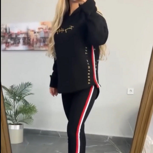 Casual Hoodie Top And Slim Fit Bottoms Set